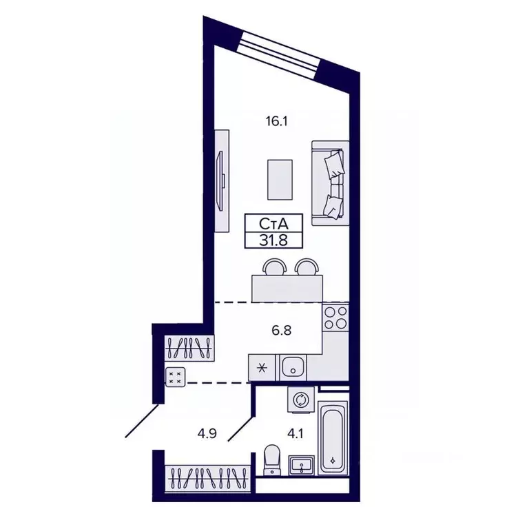 Студия Хабаровский край, Хабаровск ул. Карла Маркса, 96/1 (31.84 м) - Фото 1