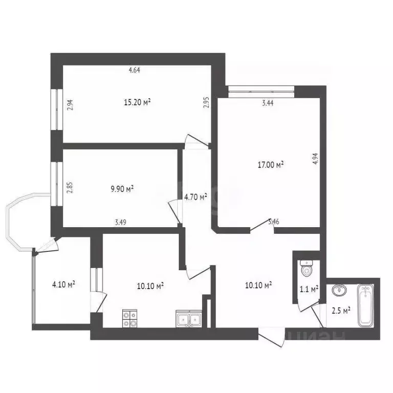 3-к кв. Севастополь ул. Астана Кесаева, 15 (73.3 м) - Фото 2