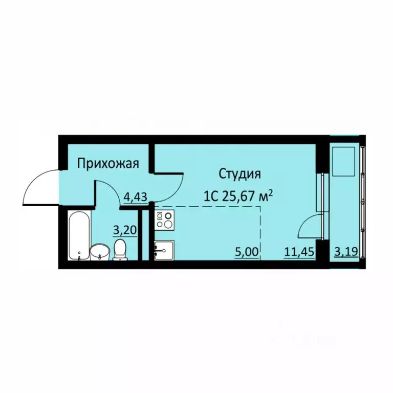 Студия Пермский край, д. Кондратово ул. Водопроводная, 6/1 (25.67 м) - Фото 0