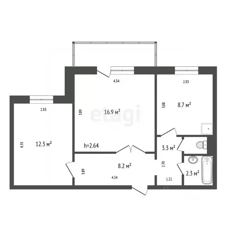 2-к кв. Красноярский край, Красноярск ул. Карамзина, 9 (52.9 м) - Фото 2