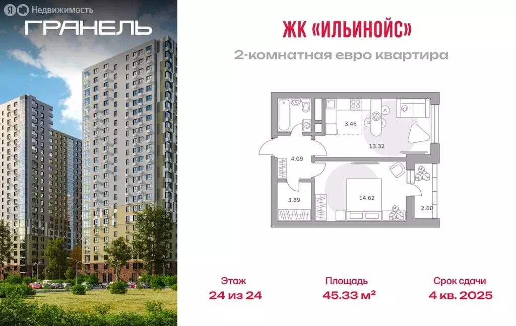 2-комнатная квартира: Красногорск, Александровская улица, 3 (45.33 м) - Фото 1