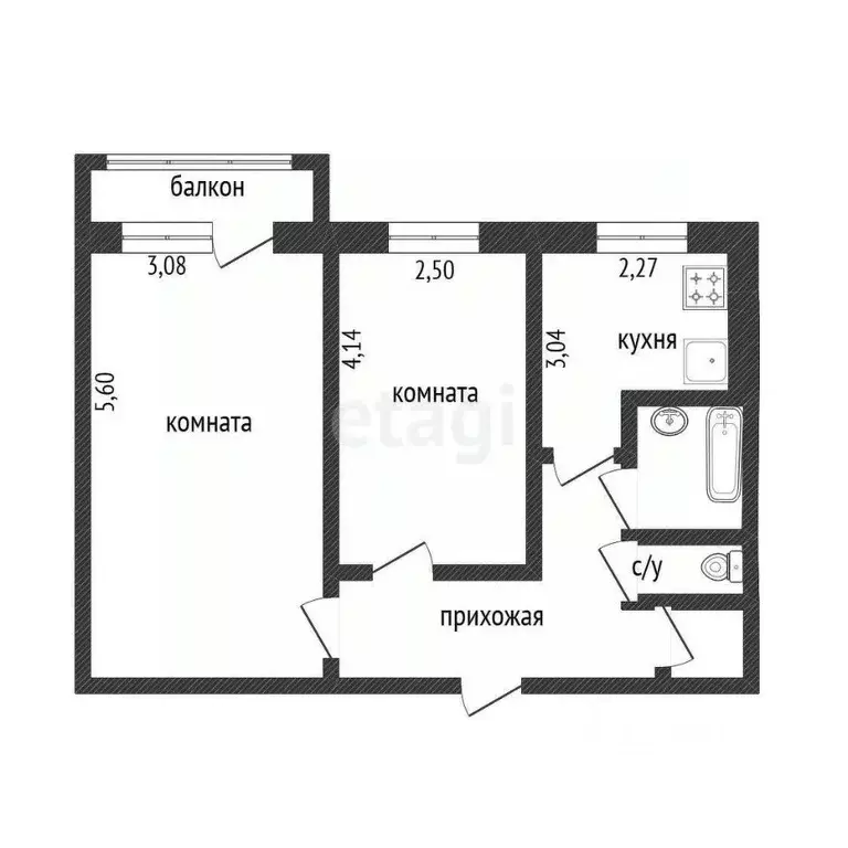 2-к кв. Белгородская область, Белгород ул. Костюкова, 23 (44.03 м) - Фото 1