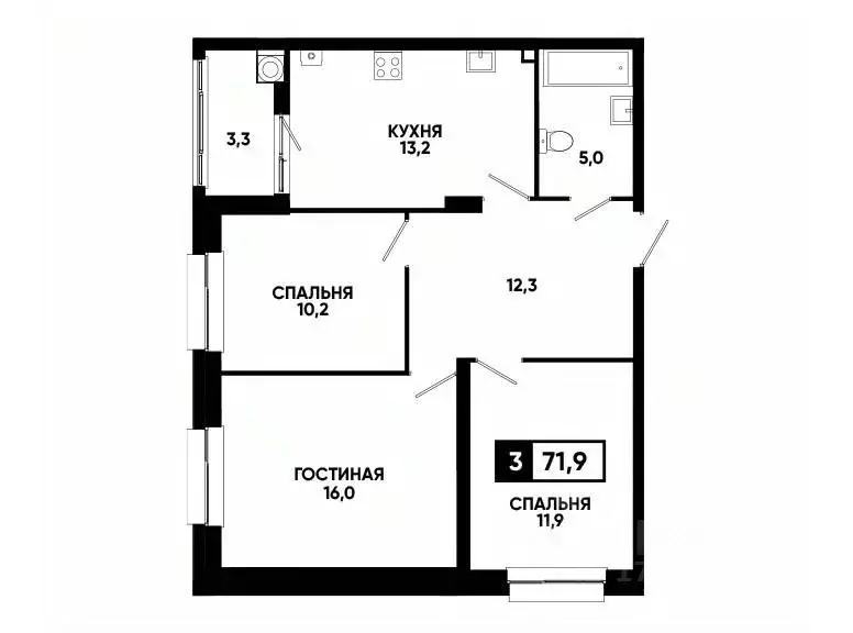 3-к кв. Ставропольский край, Ставрополь ул. Андрея Голуба, 14к2 (71.9 ... - Фото 0