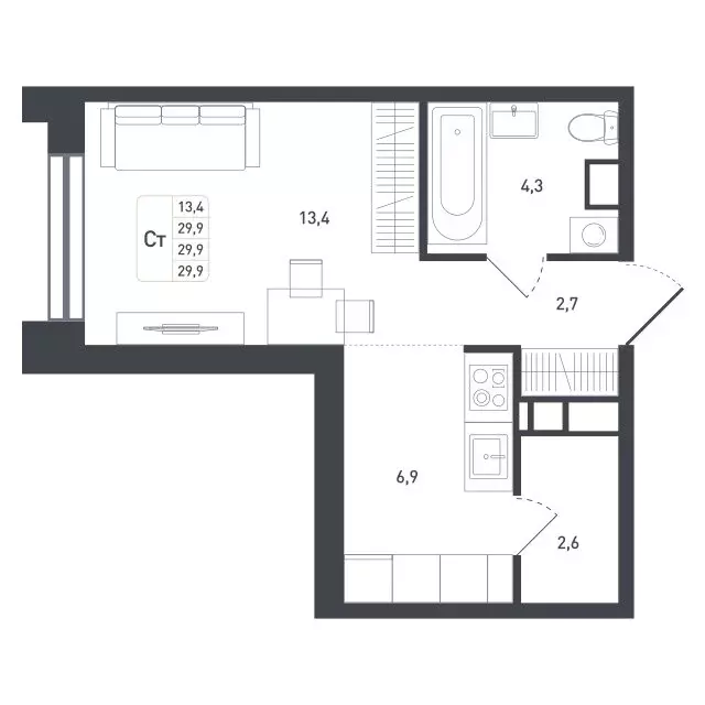 1-комнатная квартира: Московская область, городской округ Подольск, ... - Фото 1