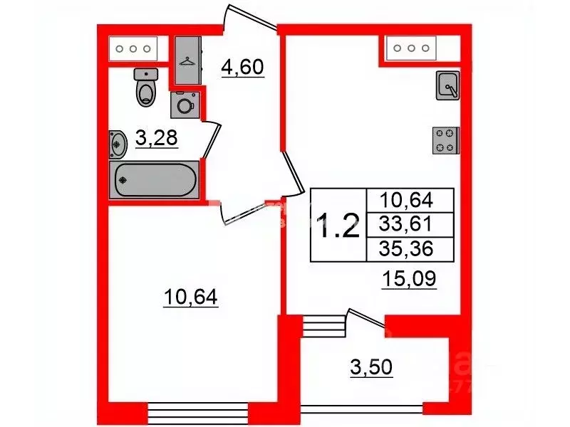 1-к кв. Санкт-Петербург Уральская ул., 21 (35.36 м) - Фото 1