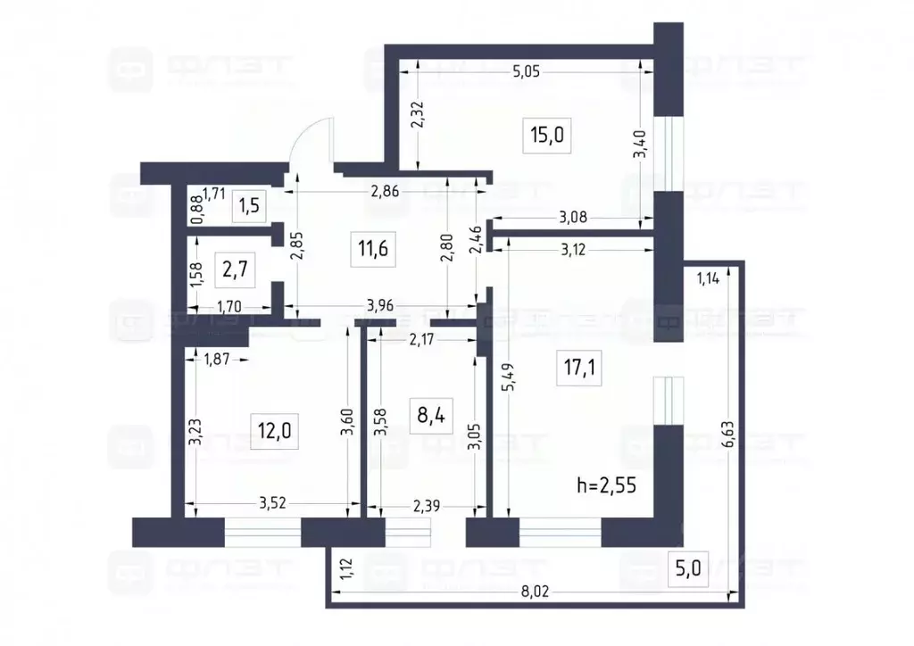 3-к кв. Татарстан, Казань Крутая ул., 2 (73.3 м) - Фото 2