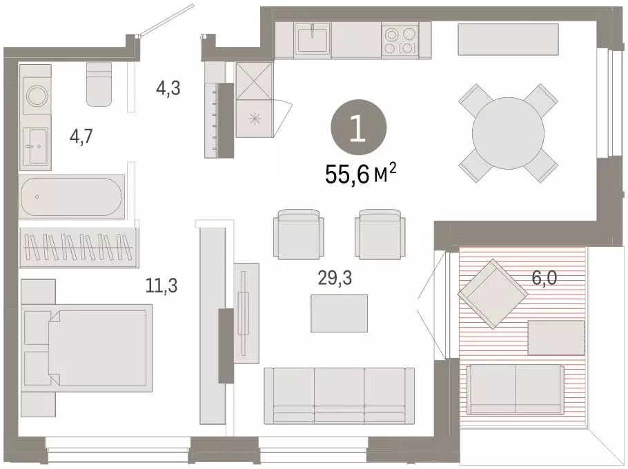 1-комнатная квартира: Екатеринбург, улица Академика Ландау, 7 (54.5 м) - Фото 1