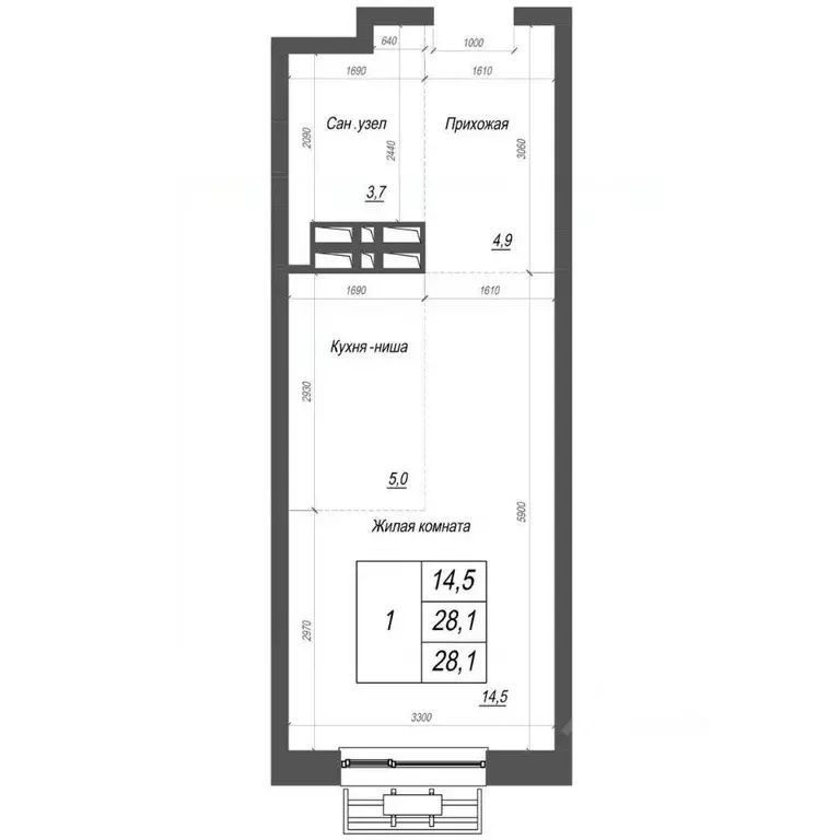 1-к кв. Приморский край, Владивосток ул. Невельского, 4с2 (28.1 м) - Фото 1