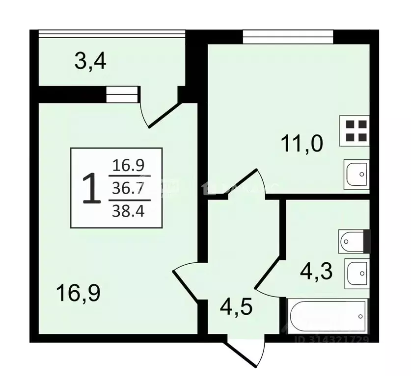 1-к кв. Воронежская область, Воронеж ул. Пескова, 8 (38.4 м) - Фото 0