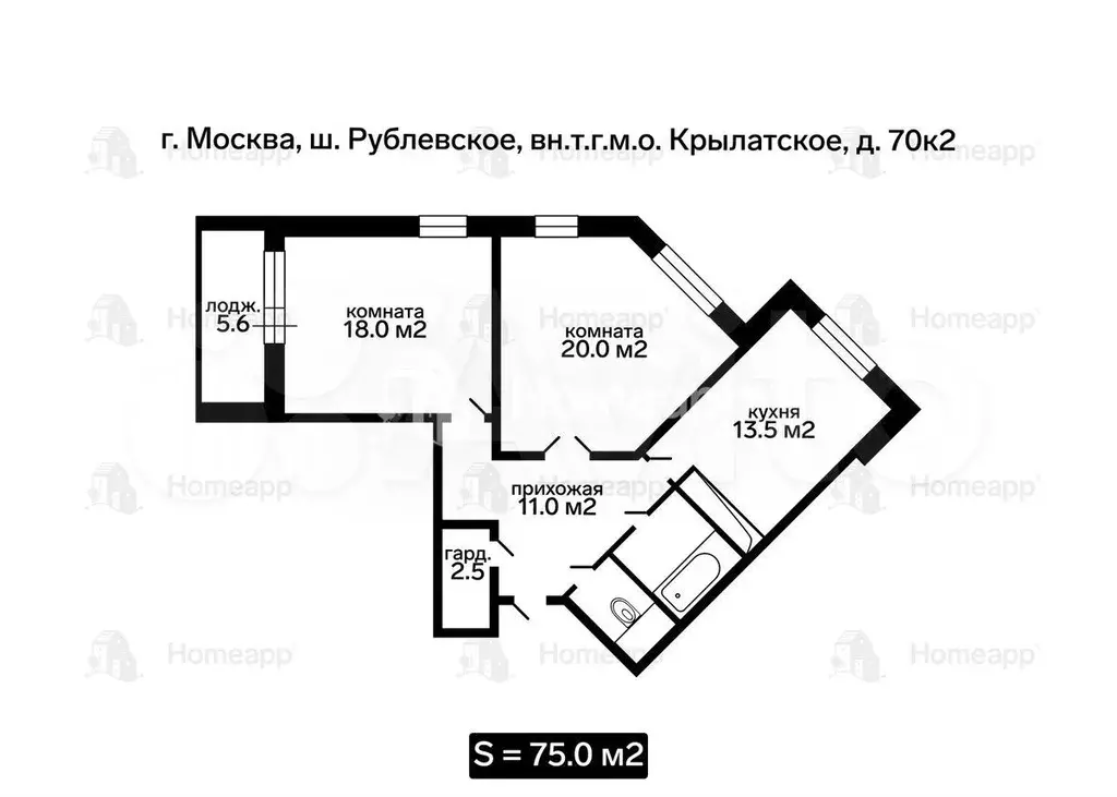 2-к. квартира, 70 м, 19/23 эт. - Фото 0