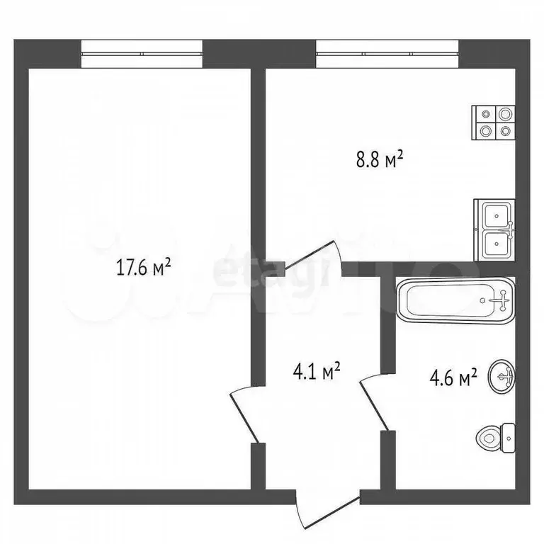 1-к. квартира, 35,5 м, 5/9 эт. - Фото 0
