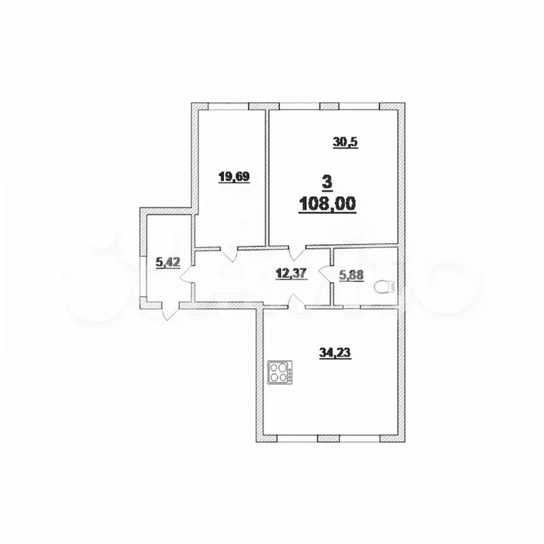 3-к. квартира, 108 м, 1/3 эт. - Фото 0