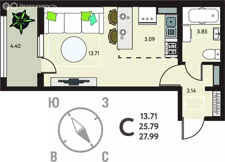 Квартира-студия: Липецк, улица Механизаторов, 15К (27.99 м) - Фото 1