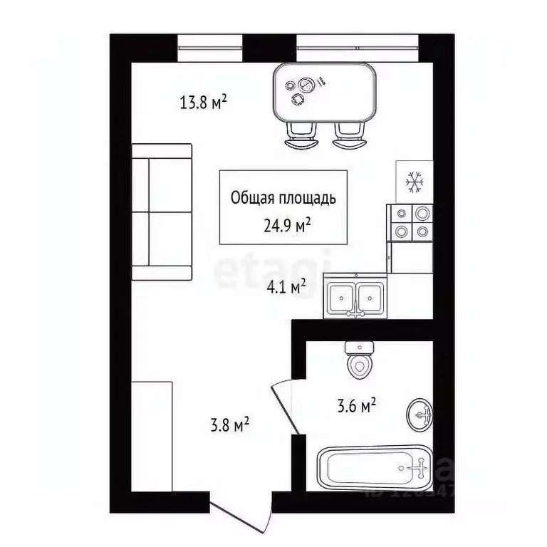 Студия Новосибирская область, Новосибирск Тайгинская ул., 39 (25.0 м) - Фото 1