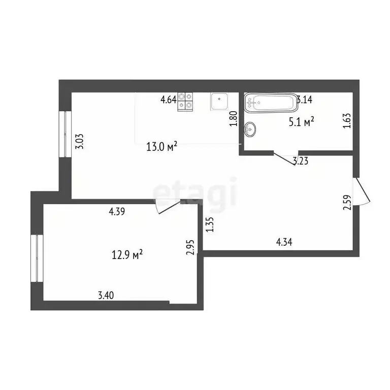 1-комнатная квартира: Тюмень, улица Мельникайте, 38к1 (41.8 м) - Фото 1