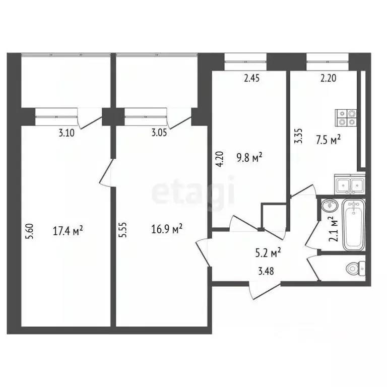 3-к кв. Кемеровская область, Кемерово просп. Ленина, 133 (60.5 м) - Фото 2