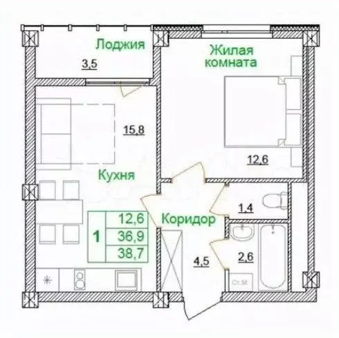 1-к кв. Белгородская область, Старый Оскол Космос мкр, 11А (39.0 м) - Фото 0