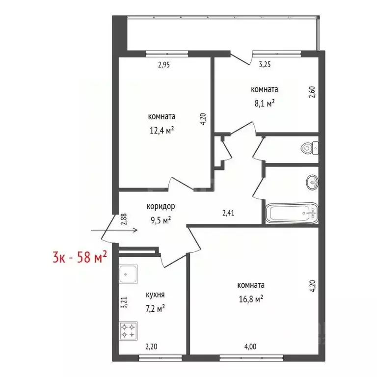 3-к кв. Свердловская область, Екатеринбург ул. Ангарская, 68 (58.0 м) - Фото 1