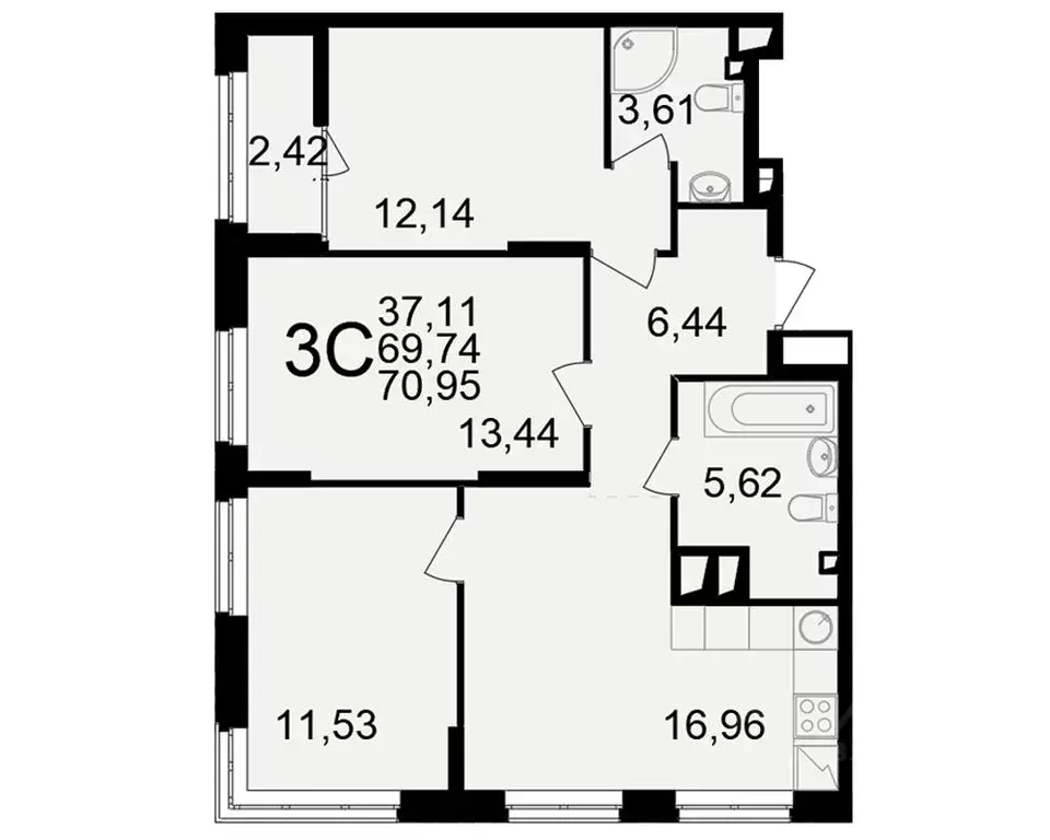 3-к кв. Рязанская область, Рязань ул. Чкалова (69.74 м) - Фото 1