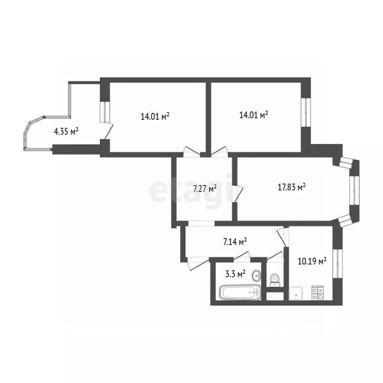 3-к кв. Московская область, Одинцово ул. Чистяковой, 18 (76.1 м) - Фото 2