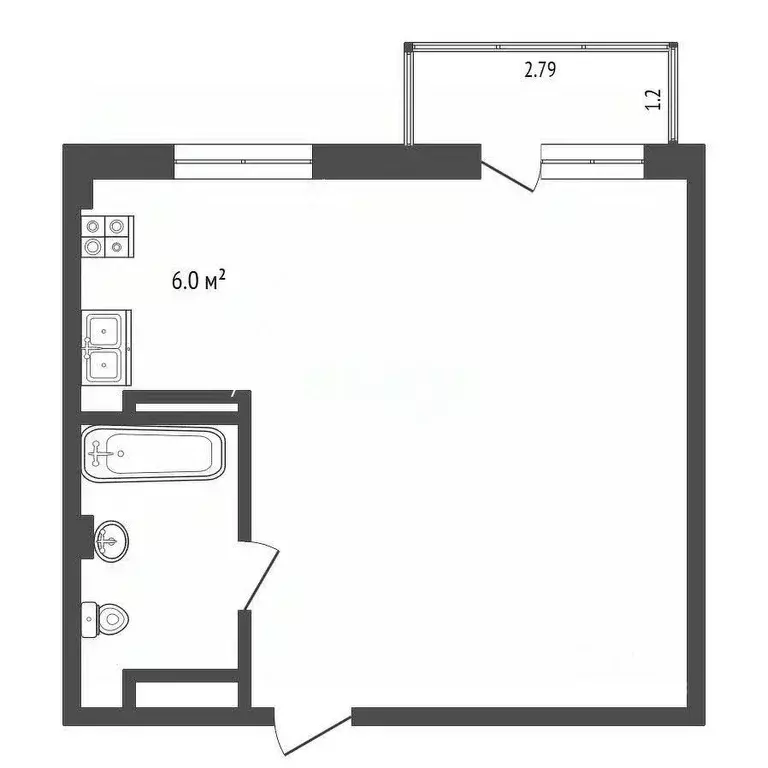 Студия Омская область, Омск ул. Перелета, 22к1 (28.0 м) - Фото 2