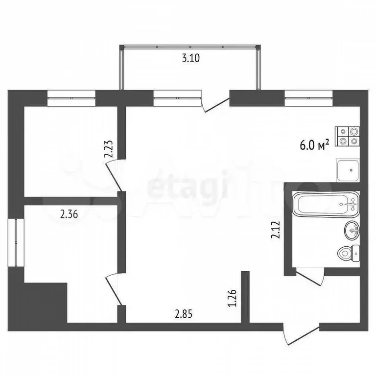 2-к. квартира, 40,9 м, 2/4 эт. - Фото 0
