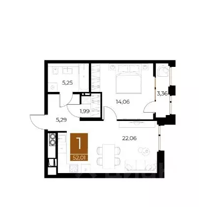 1-к кв. Рязанская область, Рязань Медный жилой комплекс (52.01 м) - Фото 1