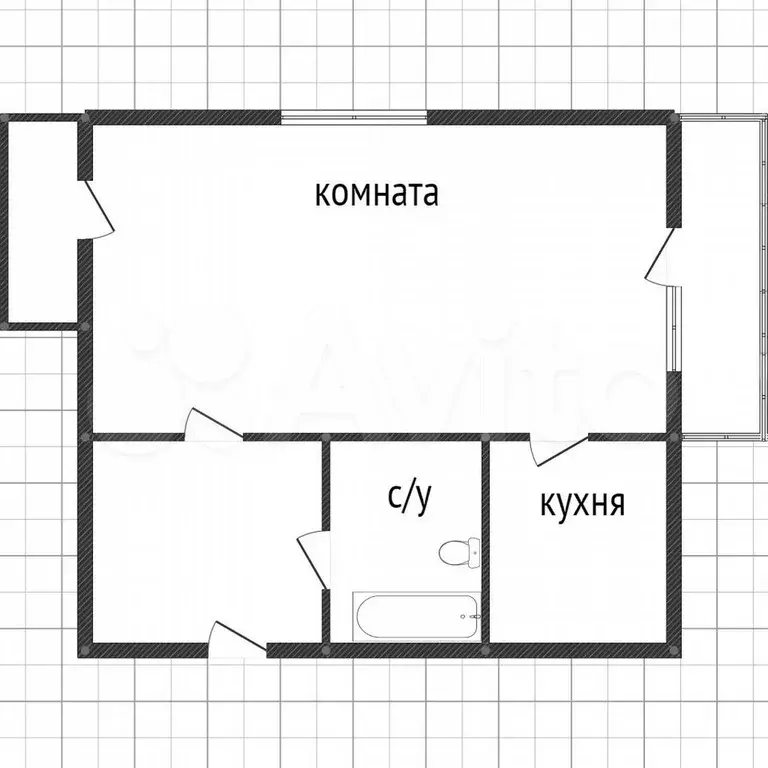 1-к. квартира, 29,3 м, 3/4 эт. - Фото 0