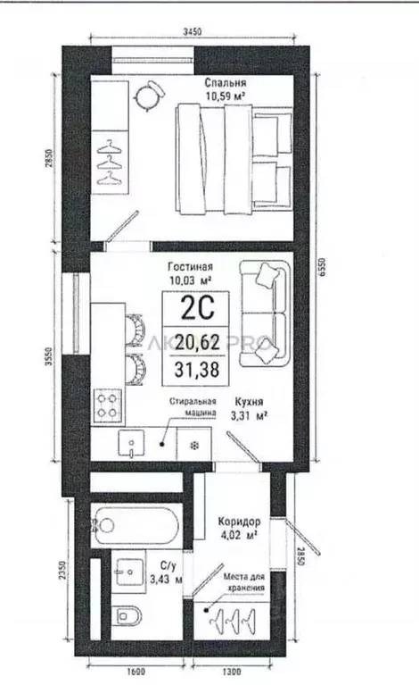 2-к кв. Башкортостан, Уфа ул. Аксакова, 51 (31.38 м) - Фото 1