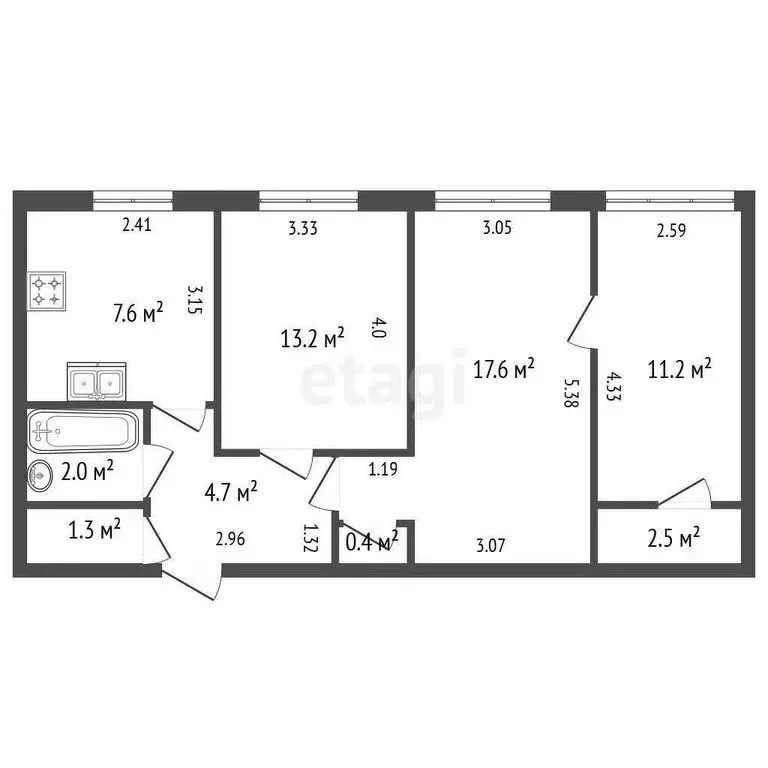 3-комнатная квартира: Санкт-Петербург, Белградская улица, 24 (60.5 м) - Фото 1