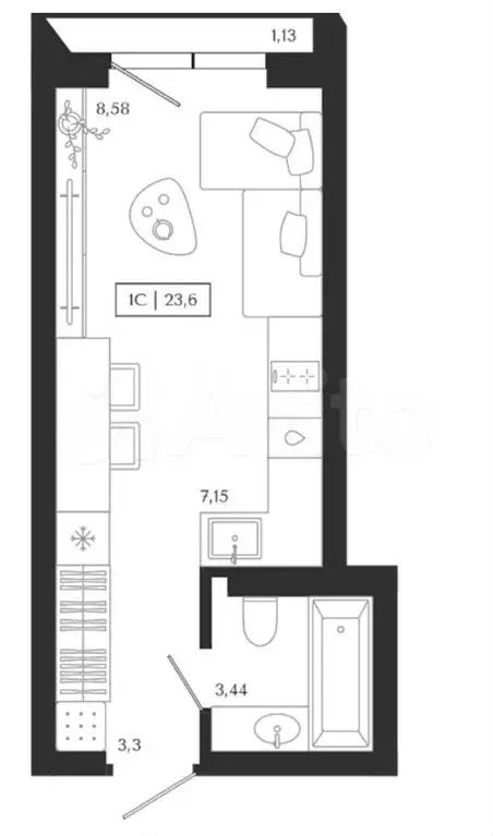 Квартира-студия, 23,6 м, 6/13 эт. - Фото 0