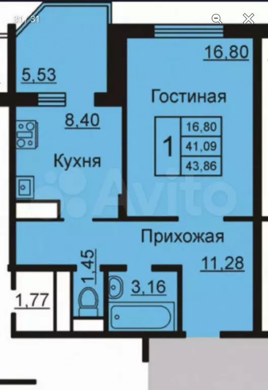 1-к. квартира, 43,9 м, 6/10 эт. - Фото 0