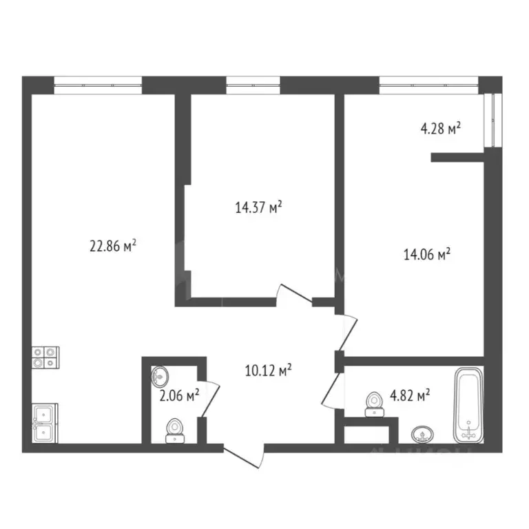 2-к кв. Тюменская область, Тюмень ул. Тимофея Кармацкого, 3 (72.57 м) - Фото 1