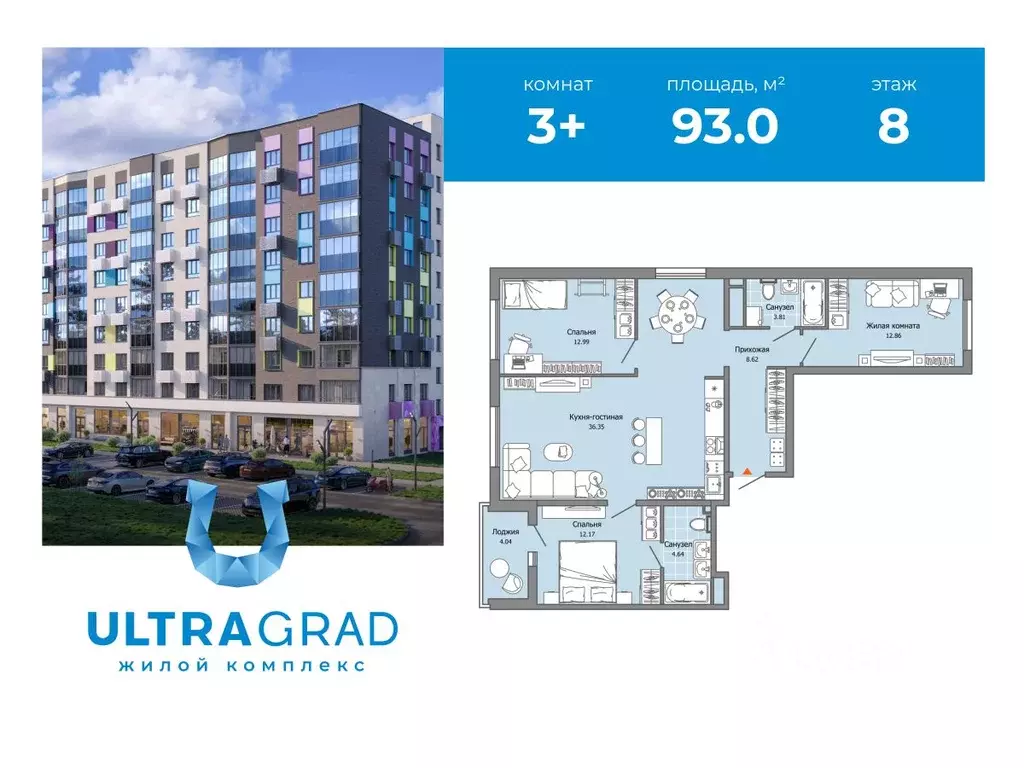 3-к кв. Ульяновская область, Ульяновск Юго-Западный мкр, Ультраград ... - Фото 1