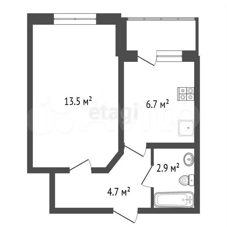 1-к. квартира, 27,8 м, 3/3 эт. - Фото 0