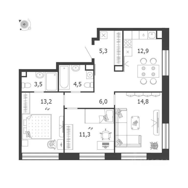 3-к кв. Москва проезд Проектируемый № 7021А (71.5 м) - Фото 0