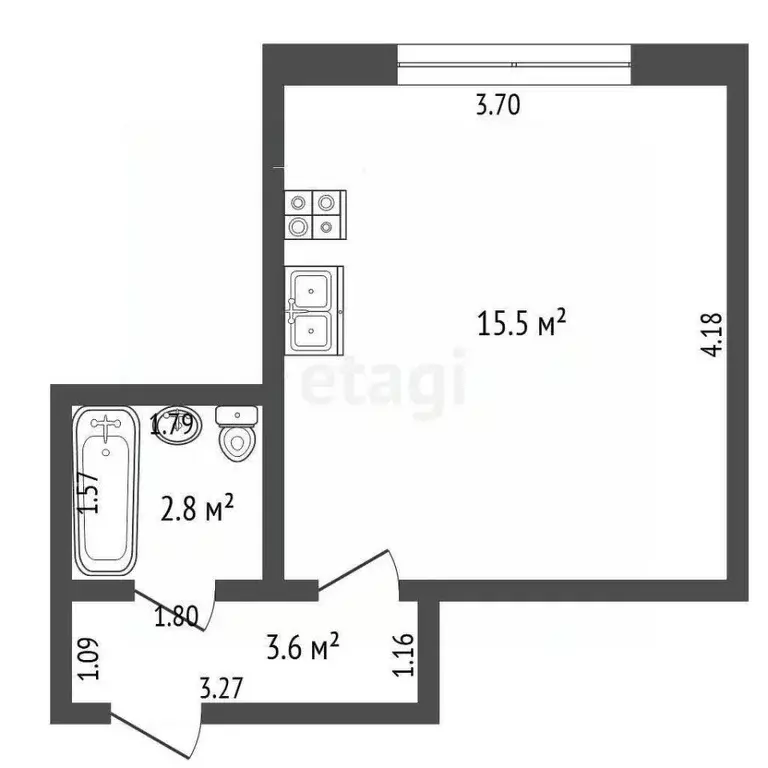 Студия Свердловская область, Туринск ул. Путейцев, 7Бк2 (21.9 м) - Фото 2