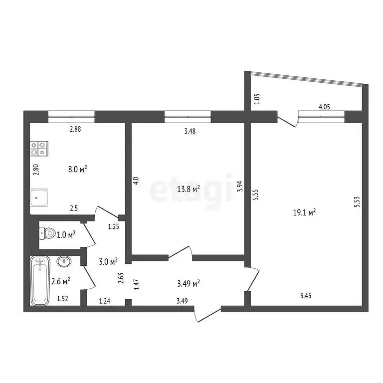 2-комнатная квартира: Тамбов, улица 3-я Линия, 4 (52.6 м) - Фото 0