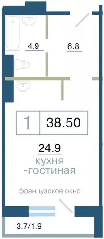 Продаётся квартира-студия, 38.5 м - Фото 1