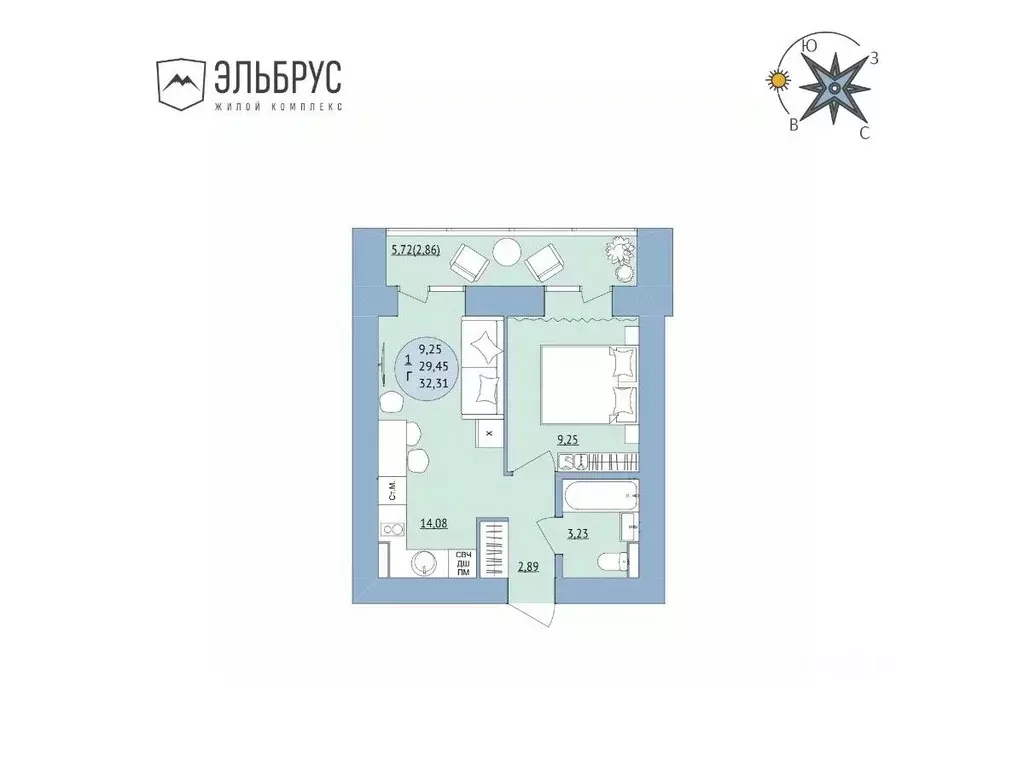 1-к кв. Башкортостан, Уфа Кавказская ул., 24 (32.31 м) - Фото 0