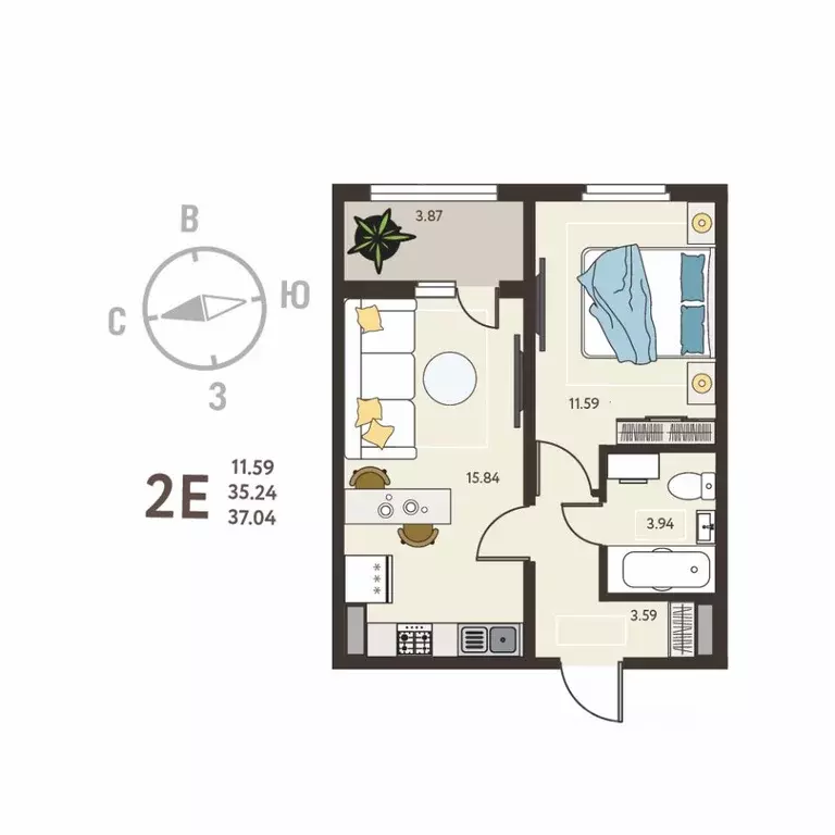 1-к кв. Воронежская область, с. Новая Усмань, Ольха мкр  (37.04 м) - Фото 1