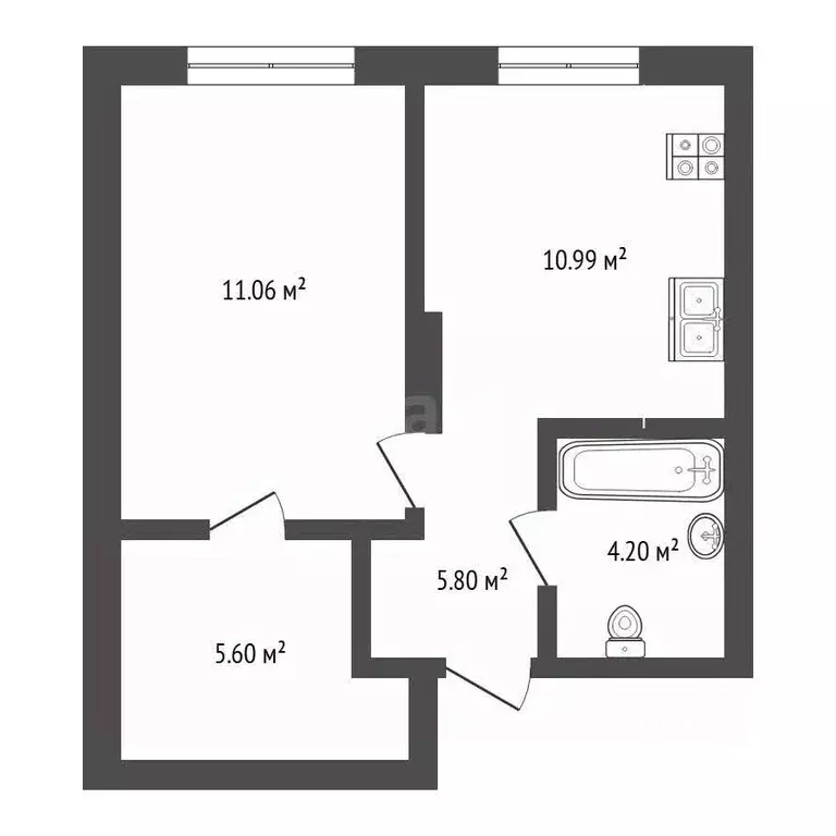 1-к кв. Тюменская область, Тюмень ул. Республики, 204к7 (38.4 м) - Фото 2