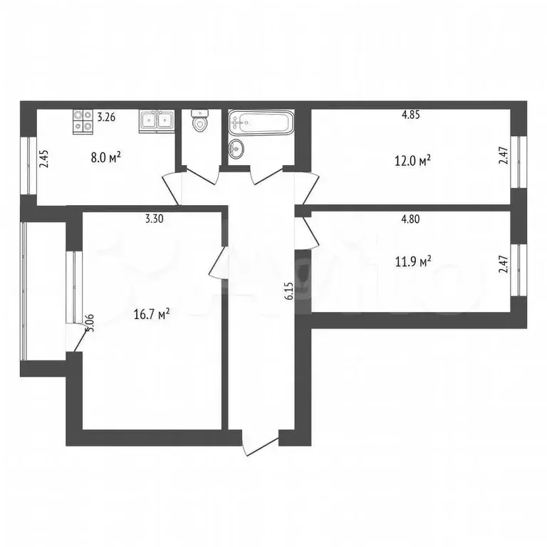 3-к. квартира, 63 м, 5/9 эт. - Фото 0
