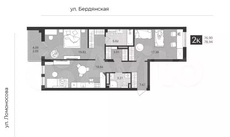 2-к. квартира, 76,9 м, 1/4 эт. - Фото 1