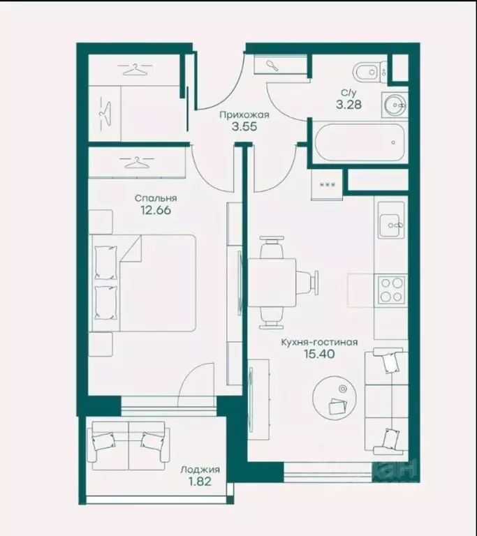 1-к кв. Московская область, Одинцовский городской округ, с. ... - Фото 2