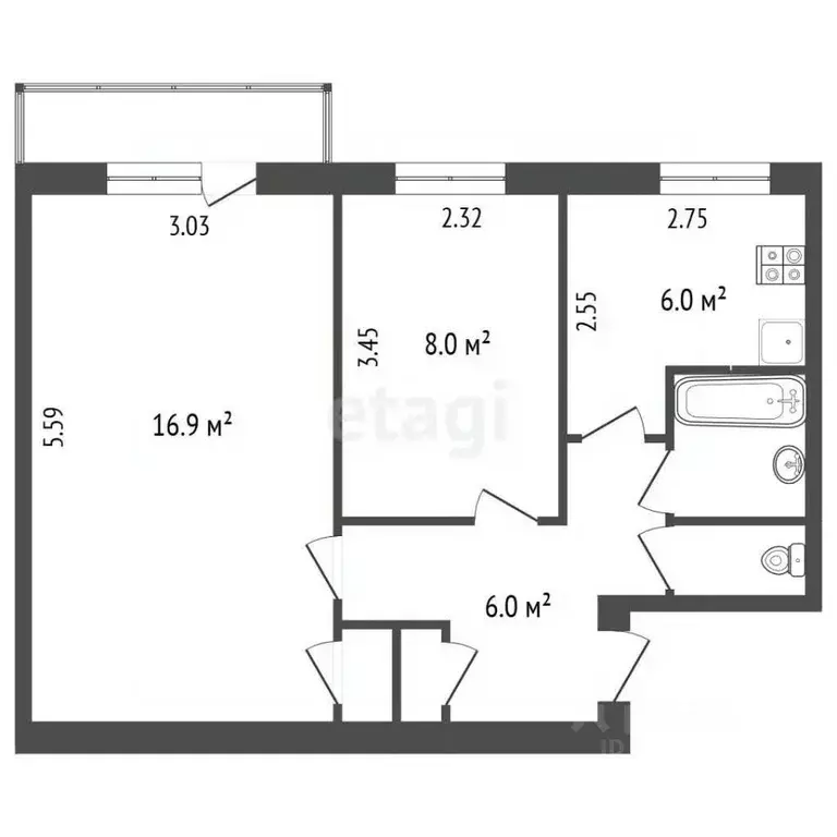 2-к кв. Московская область, Сергиев Посад ул. Победы, 1 (42.6 м) - Фото 2