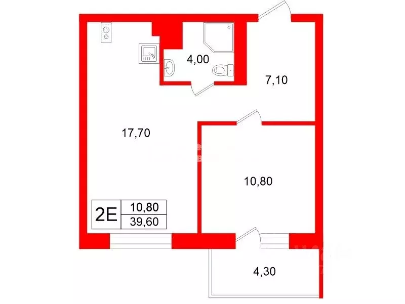 1-к кв. Санкт-Петербург наб. Реки Каменки, 7к3 (39.6 м) - Фото 1