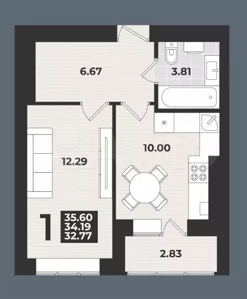 1-к. квартира, 35,6 м, 2/9 эт. - Фото 1