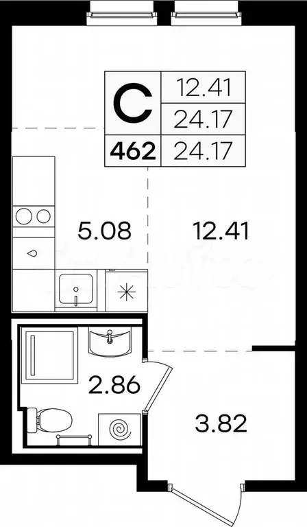 Квартира-студия, 24,2 м, 7/9 эт. - Фото 0