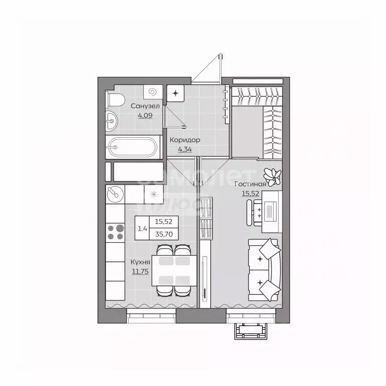 1-к кв. Татарстан, Казань ул. Братьев Батталовых (36.0 м) - Фото 1